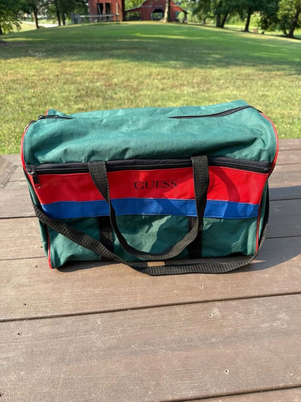 Vintage GUESS Color Block Duffle Gym Bag, Green Red and Blue
